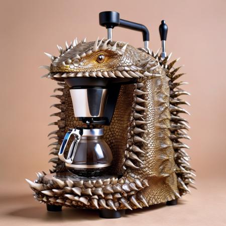 01904-1762636320-_lora_r3psp1k3s_0.7_ coffee maker made of r3psp1k3s, reptile skin, spines,.png